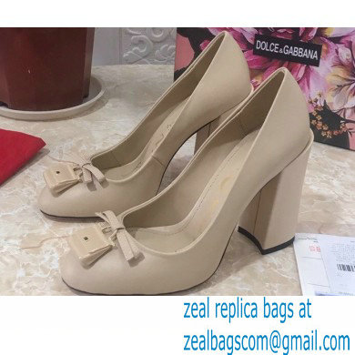 Dolce & Gabbana Block Heel 10.5cm Leather Sicily Pumps Beige 2021